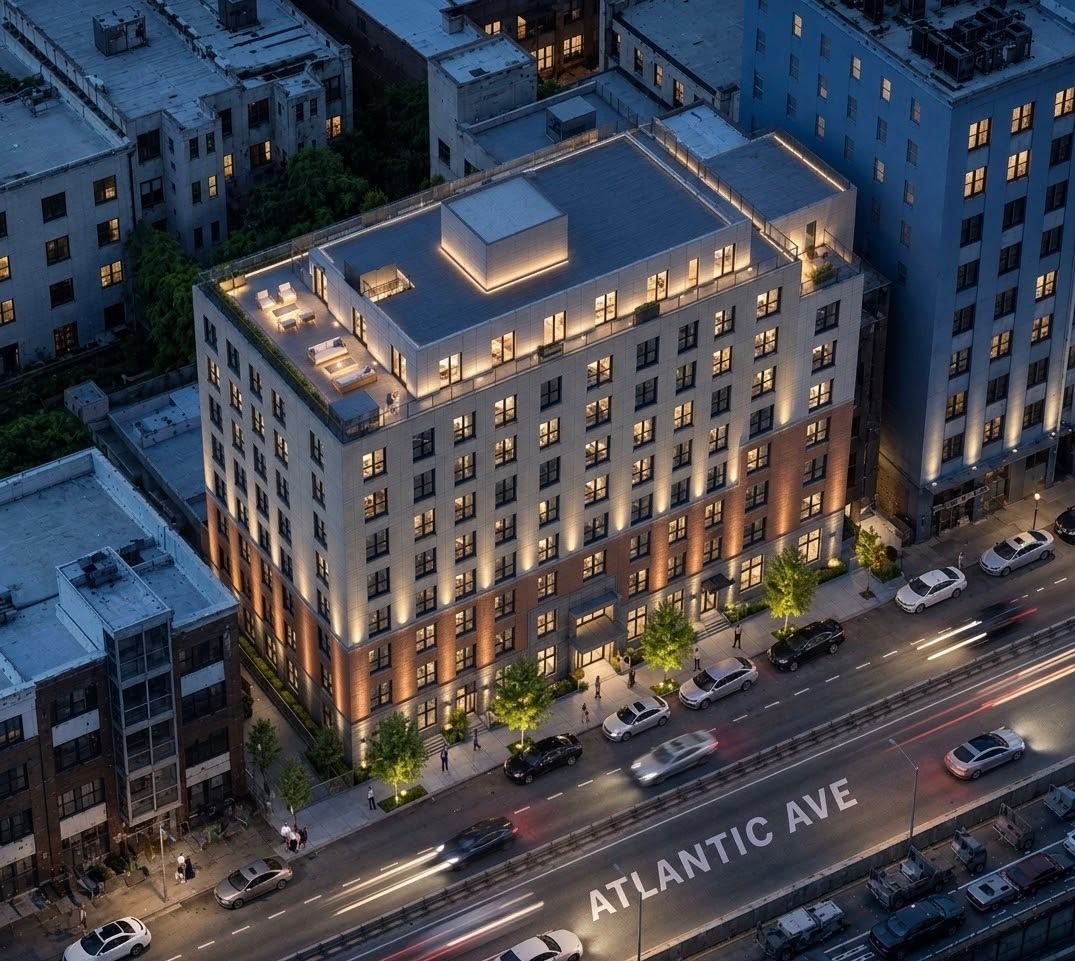 Aerial view of a residential development along Atlantic Avenue